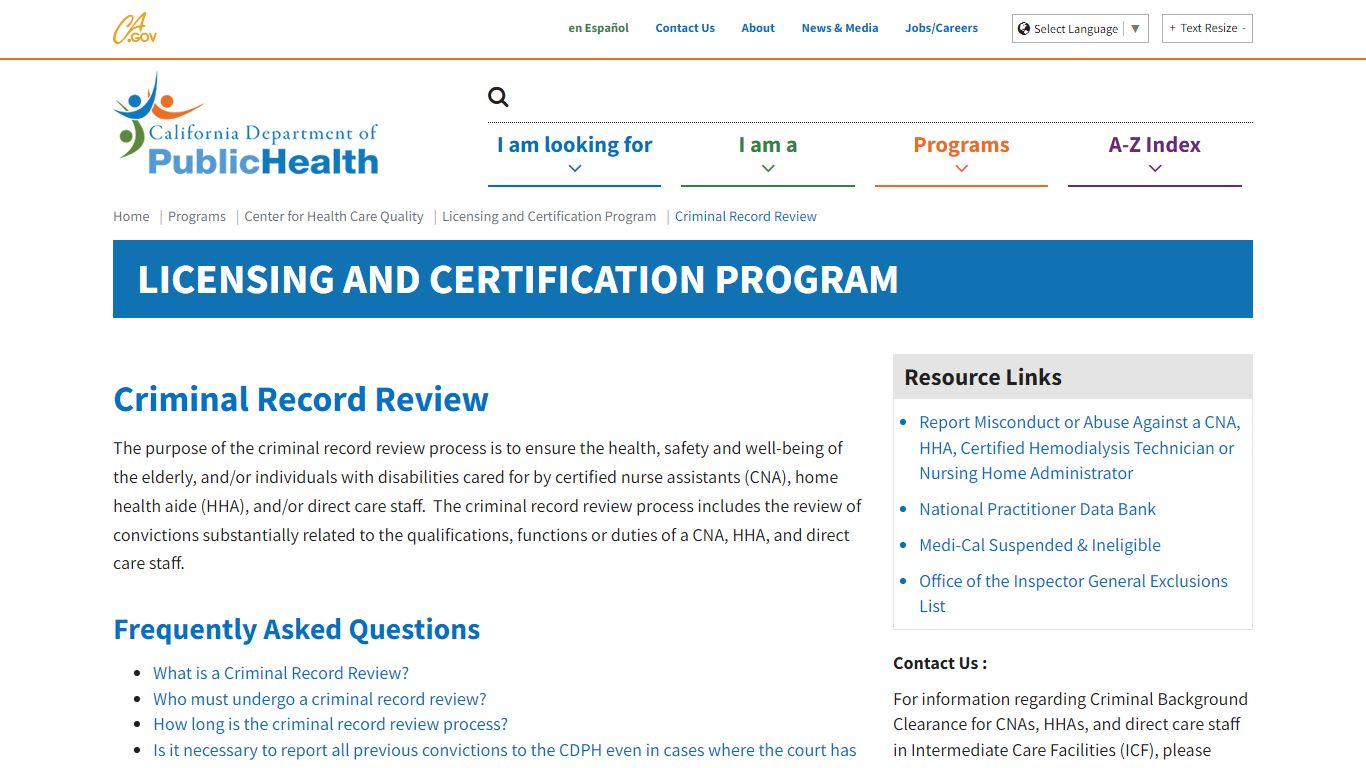 Criminal Record Review - California