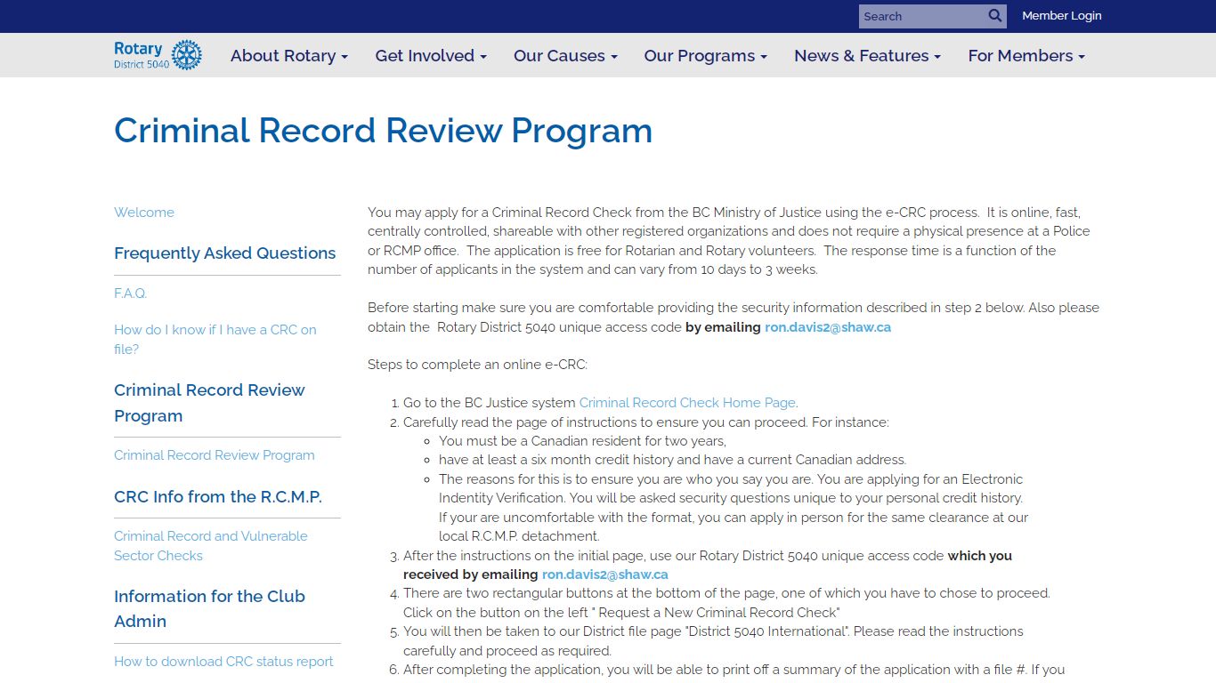 Criminal Record Review Program | Rotary District 5040